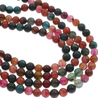 Turmalin Color Agate Bead, Runde, 8mm, Hole:Ca. 1mm, Ca. 48pc'er/Strand, Solgt Per Ca. 14.5 inch Strand