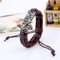 Unisex Bracelet, Cowhide, le Corda Cotton waxed & Sinc Alloy, dath dubh plumbum plátáilte, inchoigeartaithe, donn, 12mm, Díolta Per Thart 6.69 Inse Snáithe