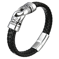 Unisex armbånd, Koskind, med Stainless Steel, sværte, 43x16x9mm, 12mm, 29x14x8mm, Solgt Per Ca. 8.5 inch Strand