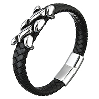 Unisex armbånd, Koskind, med Stainless Steel, sværte, 37x16x11mm, 12mm, 29x14x8mm, Solgt Per Ca. 8.5 inch Strand