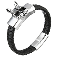 Unisex Bracelet, cuir de peau de vache, avec acier inoxydable, animal, unisexe & noircir, 40x32x18mm, 12mm, 29x14x8mm, Vendu par Environ 8.5 pouce brin