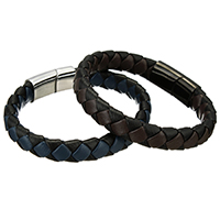 Unisex Bracelet, cuir de peau de vache, acier inoxydable fermoir magnétique, Placage, unisexe, plus de couleurs à choisir, 12mm, 28x14x8mm, Vendu par Environ 8.5 pouce brin