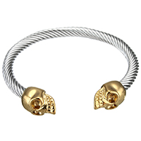 Stainless Steel Cuff Bangle, rustfrit stål magnetlås, Skull, forgyldt, Unisex & justerbar, 19x12x12mm, 6mm, Indvendig diameter:Ca. 62x49mm, Længde Ca. 8 inch, Solgt af PC