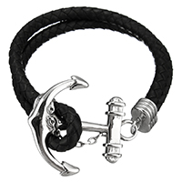 Unisex la pulsera y el brazalete, Cuero de vaca, con acero inoxidable, acero inoxidable cierre magnético, Ancla, patrón náutico & unisexo & 2-sarta, color original, 39x35x5mm, 10mm, Vendido para aproximado 8.5 Inch Sarta