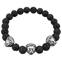 Unisex armbånd, Lava, med Stainless Steel, rustfrit stål magnetlås, Lion, naturlig, sværte, 11x12mm, 8mm, Solgt Per Ca. 8 inch Strand