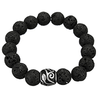 Unisex Bracelet, lave volcanique, avec acier inoxydable, acier inoxydable fermoir magnétique, naturel, unisexe & noircir, 10x11mm, 10mm, Vendu par Environ 7 pouce brin