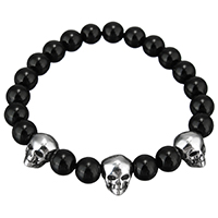 Unisex Bracelet, agate noire, avec acier inoxydable, acier inoxydable fermoir magnétique, crane, naturel, unisexe & noircir, 9x12mm, 8mm, Vendu par Environ 8 pouce brin