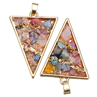 Natuurlijke Agate Druzy hanger, Messing, met Ijs Quartz Agaat, Driehoek, gold plated, Druzy stijl & verschillende ontwerpen voor de keuze, nikkel, lood en cadmium vrij, 31x44x6mm, Gat:Ca 3x5mm, Verkocht door PC