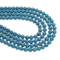 Synthetische Turquoise Kraal, Ronde, blauw, 8mm, Gat:Ca 1mm, Ca 48pC's/Strand, Per verkocht Ca 14.5 inch Strand