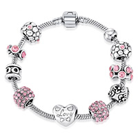 Bracelet European , alliage de zinc, avec Clay Pave, Placage, longueur différente pour le choix & avec le motif de lettre & pour femme & avec strass, sans plomb et cadmium, 170-210mm, Vendu par brin