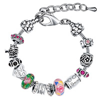 European Armbånd, Zinc Alloy, med Lampwork, med 5cm extender kæde, forgyldt, med bogstavet mønster & for kvinde & med rhinestone, bly & cadmium fri, 200mm, Solgt Per Ca. 7.5 inch Strand