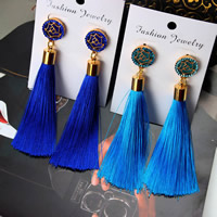 Fashion Fringe Oorbellen, Zinc Alloy, met Katoenen koord, messing oorbel bericht, gold plated, voor vrouw & glazuur & met strass, meer kleuren voor de keuze, 25mm, 90mm, 3paren/Lot, Verkocht door Lot