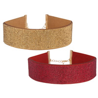 Rhinsten Choker, Velveteen, zinklegering karabinlås, med 3.5lnch extender kæde, guldfarve belagt, for kvinde & med rhinestone, flere farver til valg, 35mm, Solgt Per Ca. 11.4 inch Strand