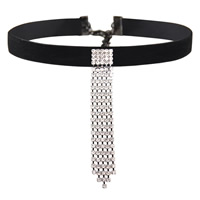 Strass Choker, Baumwollsamt, mit Zinklegierung, mit Verlängerungskettchen von 1.9lnch, Platinfarbe platiniert, für Frau & mit Strass, 100mm, verkauft per ca. 11.8 ZollInch Strang