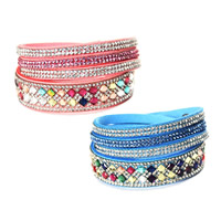 Fashion Velvet Cord Armbånd, Velveteen, zinklegering snap lås, forgyldt, for kvinde & facetteret & med rhinestone & 2-streng, flere farver til valg, 20mm, Solgt Per Ca. 15.5 inch Strand