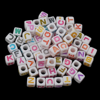 Alphabet Acryl Kralen, Plein, verschillende ontwerpen voor de keuze & glazuur, 7x7mm, Gat:Ca 4mm, Ca 550pC's/Bag, Verkocht door Bag