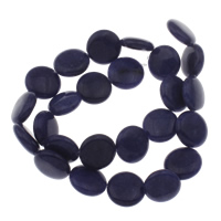 Festett Marble Üveggyöngy, Lapos kerek, kék, 15x5mm, Lyuk:Kb 1.5mm, Kb 25PC-k/Strand, Naponta eladott Kb 14.5 inch Strand