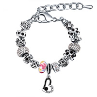 Bracciale European, lega in zinco, with argilla pavimenta & vetro lavorato, with 5cm extender chain, placcato, con modello lettera & per la donna & con strass, assenza di piombo & cadmio, 200mm, Venduto per Appross. 7.5 pollice filo