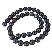 Grânulos pérolas cultivads de água doce, Pérolas de água doce, Batata, preto, 10-11mm, Buraco:Aprox 0.8mm, vendido para Aprox 15 inchaltura Strand