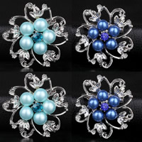 Plástico Broche Perla, aleación de zinc, con Perlas de plástico ABS, Flor, chapado en color de plata, para mujer & con diamantes de imitación, más colores para la opción, libre de plomo & cadmio, 33x33mm, 3PCs/Bolsa, Vendido por Bolsa