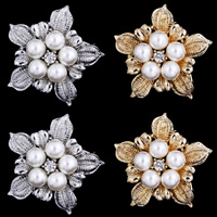 Plastic perle broche, Zinc Alloy, med ABS plastik perle, Flower, forgyldt, for kvinde & facetteret & med rhinestone, flere farver til valg, bly & cadmium fri, 39x39mm, 3pc'er/Bag, Solgt af Bag