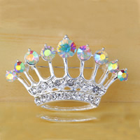 Rhinestone Broche, Zinc Alloy, Crown, sølvfarvet forgyldt, for kvinde & med rhinestone, bly & cadmium fri, 23x38mm, 3pc'er/Bag, Solgt af Bag