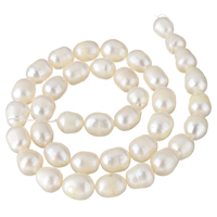 Grânulos de pérolas  cultivadas de água doce  de froma de arroz, Pérolas de água doce, naturais, branco, 9-10mm, Buraco:Aprox 0.8mm, vendido para Aprox 14.7 inchaltura Strand