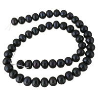 Perlas Patata Freshwater, Perlas cultivadas de agua dulce, Negro, 7-8mm, agujero:aproximado 0.8mm, Vendido para aproximado 14.5 Inch Sarta