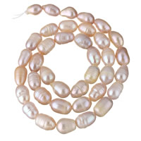 Rice Gekweekte Zoetwater Parel kralen, Rijst, natuurlijk, roze, 6-7mm, Gat:Ca 0.8mm, Per verkocht Ca 14.5 inch Strand