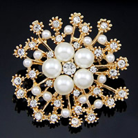 Kunststof Pearl Brooch, Zinc Alloy, met ABS kunststof parel, Sneeuwvlok, plated, geverfd & voor vrouw & met strass, meer kleuren voor de keuze, lood en cadmium vrij, 47x47mm, 3pC's/Bag, Verkocht door Bag