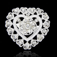 Rhinestone Broche, Zinc Alloy, med Rhinestone, Heart, forgyldt, for kvinde & med rhinestone, flere farver til valg, bly & cadmium fri, 29x30mm, 3pc'er/Bag, Solgt af Bag