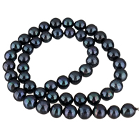 Perles nacres pommes de terre de culture d'eau douce, perle d'eau douce cultivée, pomme de terre, noire, 8-9mm, Trou:Environ 0.8mm, Vendu par Environ 15 pouce brin