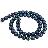 Grânulos pérolas cultivads de água doce, Pérolas de água doce, Batata, azul, 9-10mm, Buraco:Aprox 0.8mm, vendido para Aprox 15 inchaltura Strand