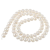 Grânulos pérolas cultivads de água doce, Pérolas de água doce, Batata, naturais, branco, 6-7mm, Buraco:Aprox 0.8mm, vendido para Aprox 15 inchaltura Strand