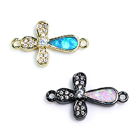 Kubik Zirkonium mikro bana Mässing Kontaktdon, med Opal, Cross, plated, micro bana cubic zirconia & 1/1 slinga, fler färger för val, nickel, bly och kadmium gratis, 27x10x2.50mm, Hål:Ca 1mm, 10PC/Lot, Säljs av Lot