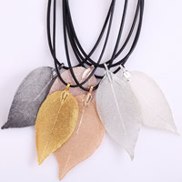 Collier Unisex, alliage de zinc, avec Ciré de chanvre, feuille, Placage, unisexe, plus de couleurs à choisir, sans plomb et cadmium, 40-60mm, Longueur Environ 15.5 pouce, 12Strandstoron/sac, Vendu par sac