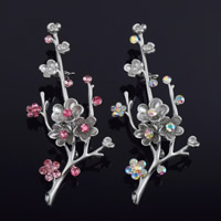 Strass Broche, Zinc Alloy, Plum Blossom, silver plated, voor vrouw & met strass & mat, meer kleuren voor de keuze, lood en cadmium vrij, 70x38m, 3pC's/Bag, Verkocht door Bag