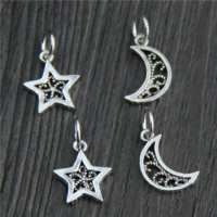 925 Sterling Silver siogairlín, An Téalainn Sterling Silver, Moon agus Star, stíleanna éagsúla do rogha, Poll:Thart 2mm, 20ríomhairí pearsanta/Lot, Díolta De réir Lot