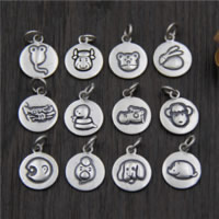 Bali Sterling Silver Pendants, Tailandia, Roda plana, padrão misto, 12mm, Buraco:Aprox 2mm, 5PCs/Lot, vendido por Lot