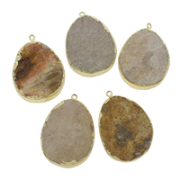 Picture Jasper Pendel, med Zinc Alloy, Flad Oval, guldfarve belagt, 59x40x16mm-56x36x13mm, Hole:Ca. 2mm, Solgt af PC