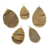 Picture Jasper Pendel, med Zinc Alloy, Teardrop, guldfarve belagt, 20x38x6mm-35x55x8mm, Hole:Ca. 2mm, Solgt af PC