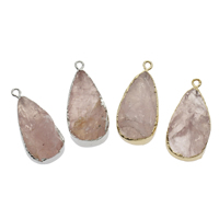 Természetes Quartz Medálok, Rose Quartz, -val Cink ötvözet, Könnycsepp, galvanizált, több színt a választás, 20x40x18mm-25x45x20mm, Lyuk:Kb 2mm, Által értékesített PC