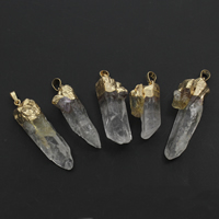 Naturlig kvarts hängen, Clear Quartz, med Zink Alloy, Istapp, guldfärg pläterade, 10x40x17mm-15x60x18mm, Hål:Ca 4x6mm, Säljs av PC