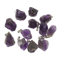 Natürlicher Quarz Anhänger, Amethyst, mit Zinklegierung, Platinfarbe platiniert, Februar Birthstone, 10x25x10mm-15x30x12mm, Bohrung:ca. 2mm, verkauft von PC