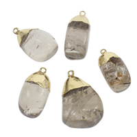 Smoky Quartz Pendel, med Zinc Alloy, guldfarve belagt, 20x35x20mm-30x45x20mm, Hole:Ca. 2mm, Solgt af PC