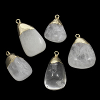 Clear Quartz Pendel, med Zinc Alloy, guldfarve belagt, 25x33x15mm-30x40x18mm, Hole:Ca. 2mm, Solgt af PC