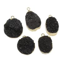 Colgante Druzy Ágata natural, Ágata de cuarzo de hielo, con aleación de zinc, chapado en color dorado, estilo druzy, Negro, 20x30x12mm-27x33x15mm, agujero:aproximado 2mm, Vendido por UD