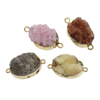 Jégkvarc Agate Connetor, Ice Quartz Achát, -val Cink ötvözet, Lapos ovális, arany színű aranyozott, druzy stílusban & 1/1 hurok, több színt a választás, 33x18x9mm-37x24x13mm, Lyuk:Kb 2mm, Által értékesített PC