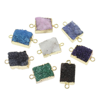 Is Quartz Agate Connetor, Ice Quartz Agate, med Zinc Alloy, Rektangel, guldfarve belagt, Druzy stil & 1/1 løkke, flere farver til valg, 30x15x8mm-32x17x12mm, Hole:Ca. 2mm, Solgt af PC