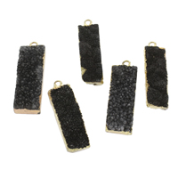 agate quartz de glace Pendentif, avec alliage de zinc, rectangle, Placage de couleur d'or, le style Druzy, noire, 12x43x10mm-15x46x12mm, Trou:Environ 2mm, Vendu par PC